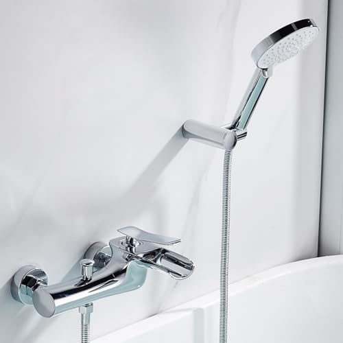 Générique Robinet Mitigeur de Baignoire Robinet de Douche Mural en Chrome avec Douchette à Main Et Flexible de Douche