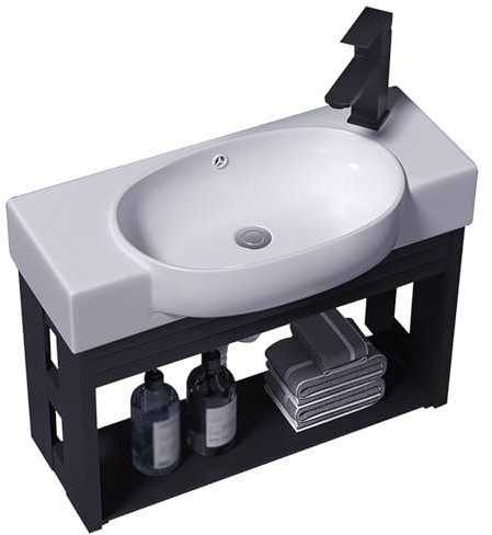 SXSYTR Badezimmer-Eckwaschbecken Mit Unterschrank, Badmöbel-Set, Badezimmerschrank Mit Wasserhahn und Abfluss, für Kleine Räume, Kleiner Waschtisch Set(48cm)