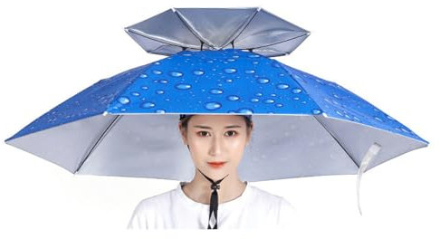Vllentin Chapeau Parapluie Double Couche,Chapeau de Parapluie de Pêche,Mains Libres Tête Parapluie,Parapluie Parasols Chapeau,ImperméAble Et CrèMe Solaire,pour Jardinage,Photographie,Camping