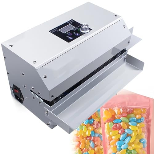 WEIMILOR Macchina Sigillatrice a Nastro Continuo, Sigillatrice Automatica a Nastro per Sacchetti con Controllo Digitale della Temperatura, con velocità di 6 m/min