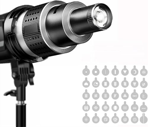 Snoot Bowens Support de projecteur avec 35 gobos et 5 filtres de couleur, accessoires pour NEEWER CB60B CB200B, Aputure Amaran 60XS 100X/D 200D/X, Godox SL60 SL60W