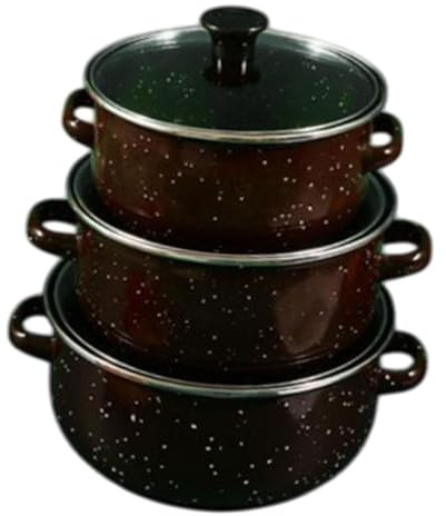Fonowx Juego de 3 Piezas de Soperas de Doble Asa, Esmaltadas, Profundas, Antiadherentes, con Funcionalidad Versátil, Ideales para Cocinar para Toda La, MarrÓn, Individual
