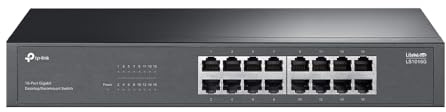 TP-Link LS1016G Switch mit 16-Port Gigabit-Port, Metallgehäuse, QoS, Plug-and-Play ohne Installation