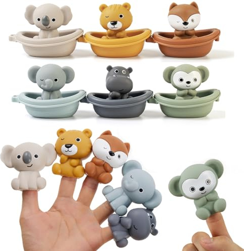 LYNSAN 12 piezas de juguetes de baño juguetes de baño de silicona para bebés juguetes de agua juguetes de salpicaduras para piscina barcos bonitos regalos de animales para niños bebés niños pequeños