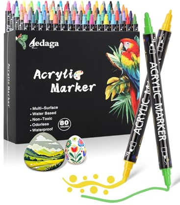 AEDAGA 80 Colours Acrylic Paint Markers, Dual Tip Acrylic Paint Pens | Fine and Dot Tip |Multi-Surface Use| Quick-Dry & Waterproof|Paint Markers for Glass, Stone, Wood, Canvas, Pottery, DIY Crafts