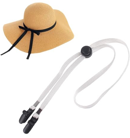 Clip de sangle de chapeau : cordon de chapeau réglable, cordon de menton multifonctionnel | Attache anti-perte coupe-vent, clip sûr pour les activités de plein air, la randonnée, les promenades, blanc