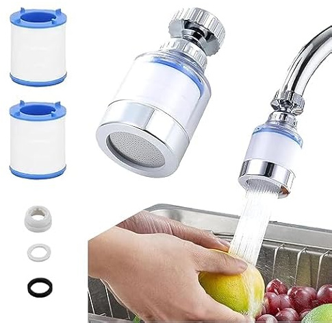 Filtre à Eau pour Robinet avec 2 Filtrants Interchangeables en Coton | Filtre à Eau pour Robinet 360°, Détartreur de Robinet pour la Cuisine,L'évier,la Maison et la Salle de Bain