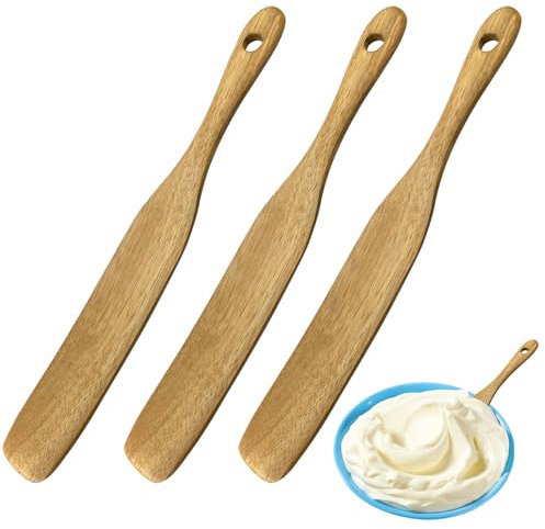 3PCS Wooden Spatula,11 Inch Teak Wooden Spurtle Sourdough Spatula Stirrer Mixer with Hanging Holes Wood Dowel Cooking Utensils Stirring Stick Kitchen Mixing Tool for Sourdough and Fermentation