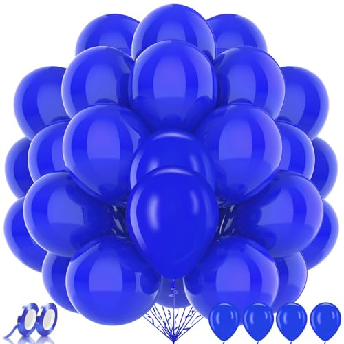 AhfuLife 100 Pcs Blue Balloons for Party Decorations, 12 Inch Latex Balloons with 2 Rolls Balloon Ribbon for Birthday Graduation Wedding Anniversary Blue Theme Party Decorations