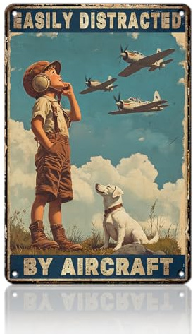 Vintage-Flugzeug-Metall-Blechschild, Luftfahrt-Dekor, Wandkunst, leicht abgelenkt durch Flugzeug, Retro-Flugzeug-Poster für Zuhause, Bar, Garage, Männerhöhle, 20,3 x 30,5 cm