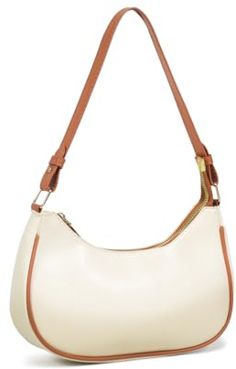 LassZone Borsa a tracolla in pelle PU per le donne pochette borsa alla moda a mezzaluna borsa hobo borsa a tracolla da donna borsa ascellare con chiusura a cerniera, Beige e marrone.