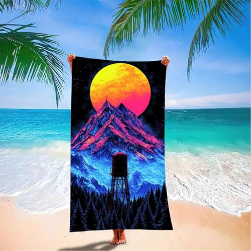 Telo Mare Grande 150x75cm Montagna Telo Mare Microfibra Asciugatura Rapida Bagno Asciugamano da Spiaggia, Asciugamano Palestra Uomo Stuoia Spiaggia Assorbente per Palestra Viaggi Sport - Viola 90-2