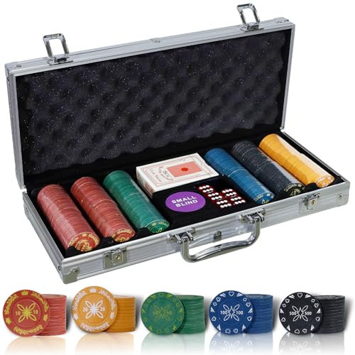 GlanzHeim Pokerset Pokerkoffer Profi Pokerspiel inkl. Pokerdecks Dealer Button Poker Set Pokerchips Tischauflage Spielmatte