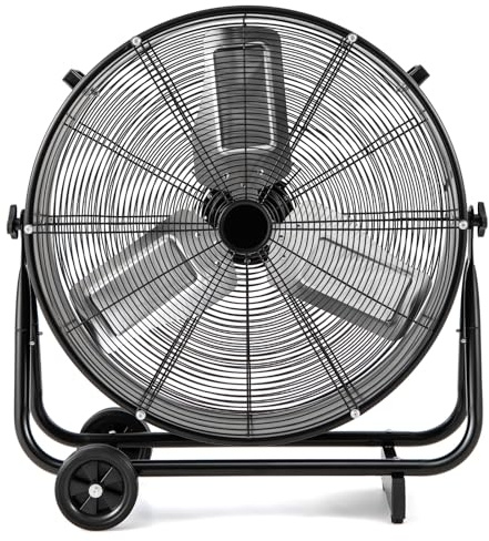 TANGZON 24 Industrial High Velocity Drum Fan, 360° Tilting Cooling Fan with 3 Speeds, Wheels & Handles, Portable Floor Standing Fans for Home Office Gym Garage Warehouse, 230W Max Power (Black)