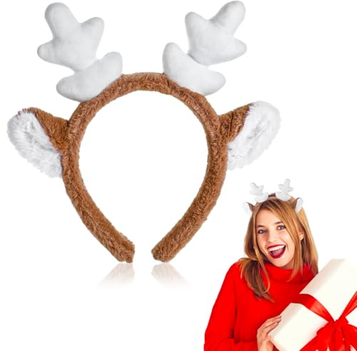 WLLHYF Bandeau de Noël en forme de bois de renne, cornes de cerf, serre-tête pour femme, enfant, oreille de renne, bandeau pour cheveux, Halloween, carnaval, fête, cosplay (blanc)