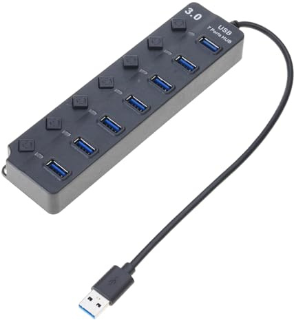 UncleS Spedizione Adattatore USB3.0 A velocità Veloce con Controlli Alimentazione Separati da 7Porti per Computer E Disco Rigido Mobile Utilizzati Switch USB Hub USB