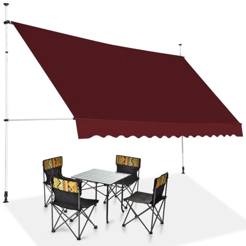 GOPLUS Klemmmarkise 400cm breit, Markise Balkon ohne Bohren, Markise mit Handkurbel, UV-beständig höhenverstellbar wasserabweisend, Sonnenschutz für Balkon Terrasse & Garten (350cm,Weinrot)