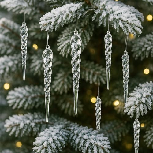 24 Piezas Carámbanos Colgantes Árbol de Navidad, Acrílico Adorno Colgante Decoracións, Navidad Carámbano Adornos con Cuerda, para Navidad, Fiesta, Decoración de Bodas (24 Piezas)