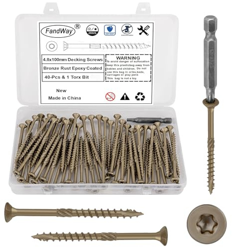 FandWay 40 Stück Holzschrauben Torx 4,8 x 100 mm Spanplattenschrauben Braun Epoxid,Senkkopfschrauben, Dachkonstruktion Schrauben,Terrassenschrauben,Universalschrauben mit T25 Torx-Antrieb.