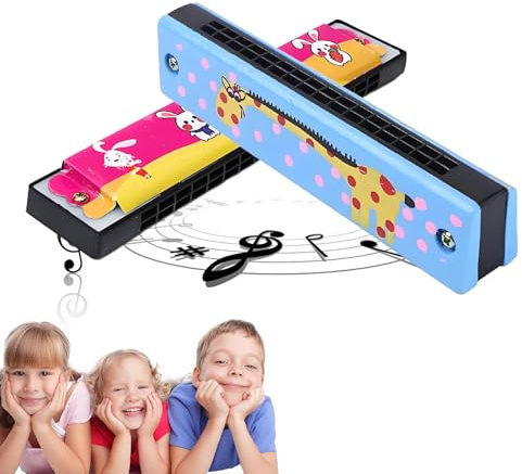 2PCS Harmonica Kids, Kids Harmonica Cartoon Harmonicas with Double Row of 16 Holes, Blue Giraffe and Pink Rabbit Style Harmonicas, Musical Instruments for Beginners (Over 3 Years Old)