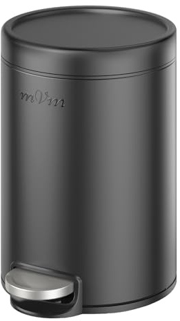 mVm Poubelle Cuisine 12L, Poubelle Salle de Bain, Acier Inoxydable, Noir | Anti-traces de doigts, Fermeture Douce et Maintien en Ouverture, Seau Intérieur Amovible, Idéale pour toilette wc et Bureau