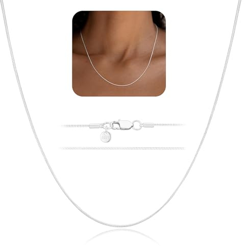 SWIMLANCE 925 Sterling Silver Snake Chain for Women 1mm Necklace Chain Smooth Sturdy Hypoallergenic Silver Chain for Jewellery Gifts 18Inch