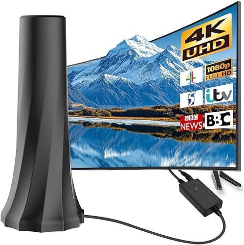 Inomhus-TV-antenn – Freeview digital antenn med inbyggd 4G-filter signalförstärkare, magnetisk bas, plug-in USB-ström, 4K/1080P HD-redo, bärbar inomhusantenn för alla brittiska TV-apparater