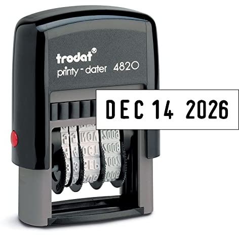Trodat Printy 4820 Date Stamp, Self-Inking Stamp for Professional and Personal Applications, 3/8” x 1-¼”, Eco-Friendly Climate Neutral Product (Black)