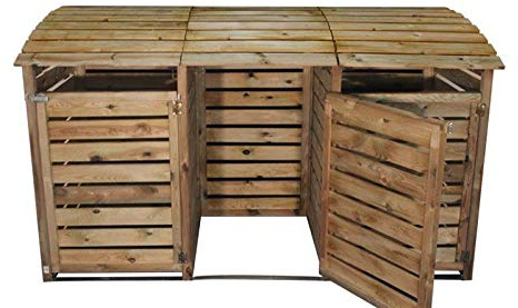 Mülltonnenverkleidung Holz 3er bis 3x240 L, 225x90x120 cm | Dreifach Mülltonnenbox, Wetterfest, Mit Türen, Deckel-Kette