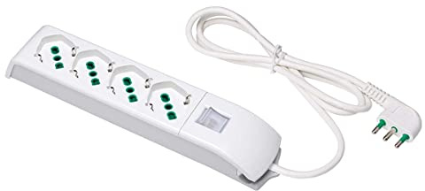 Fanton 410100 Multipresa Fido 4 Prese Bipasso Italo/Tedesche 2P+T 16A con Cavo ed Interruttore, Bianca