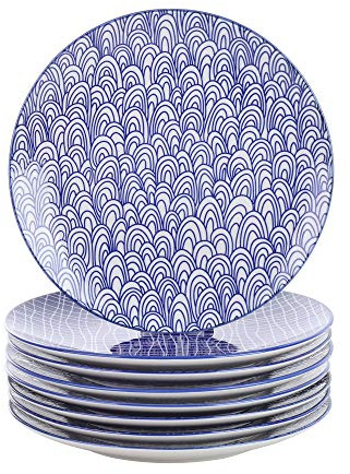 vancasso Takaki Plato Plano de 8 Piezas de Porcelana, Ø 27 cm Plato Grande para cenar, Juego de Platos Plato de Ensalada