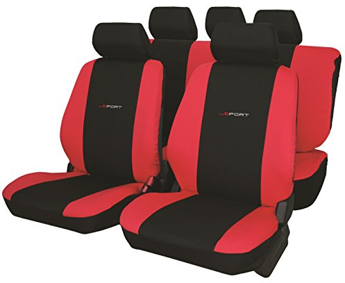 Carfactory - Juego de fundas para asientos de coche universales, modelo DAYTONA, color Rojo, 9 piezas.