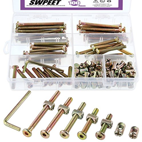 Swpeet 100 kit d'écrou de boulon de baril, galvanisé M6 x35 / 45/55 / 65 / 75mm hexagonal entraînement intérieur chapeau hexagonal meubles Kit combiné d'écrou de boulon de baril avec 1 clé