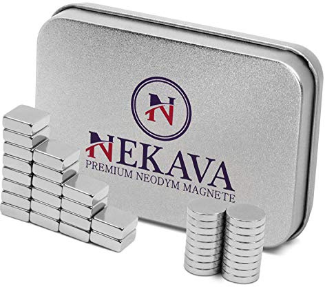40 Neodym Magnete extra stark mit je 20 Stück rund 10x2mm und quaderförmig 10x10x4 für Whiteboard, Magnettafel, Magnetstreifen od. Kühlschrank. N52 Magnet in hochwertiger Aufbewahrungsbox von Nekava