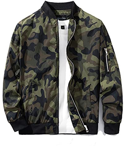 URBANFIND Men's Slim Fit Lightweight Sportswear Jacket Casual Bomber Jacket US XL Camo Green