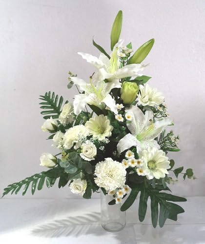 LBA Künstliche Blumenzentrum für Friedhof, bereit für die Einführung in Grabboote oder Nischen. Verschiedene Modelle. (weiß)