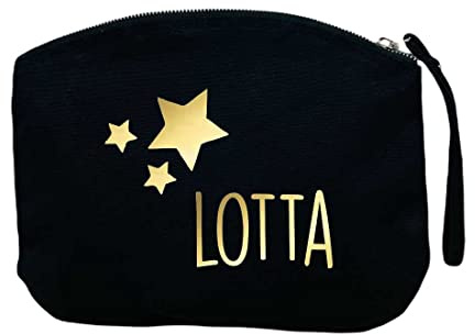 minimutz Schminktasche für Mädchen | personalisiert mit Name und Sterne | Kosmetiktasche M (19x17 cm) (schwarz)