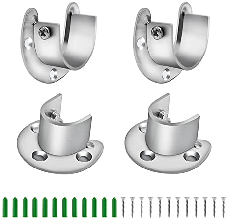 WJUAN 4er Set U-Rundrohr-Halter 28 mm, Edelstahl Silber – Rundrohr Halterung & Kleiderstange Halterung mit Schrauben