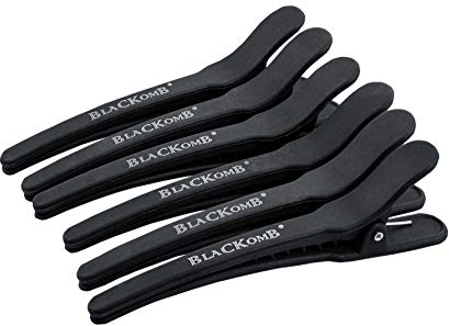 Blackomb Haarklammer gerade, Clips aus Carbon, Friseurbedarf – Haar Klammern, Haarspangen für Friseur, Haarclips, Klipse, Haare Schneiden – 6 Stück, schwarz, 12 cm