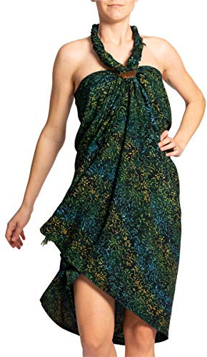 PANASIAM Sarong in Grüntönen - Pareo Tuch blickdicht - Lunghi Strandtuch | für Damen & Herren, Wickelrock, Strandkleid oder Bikini Cover-up aus Viskose, handgefärbt, XL Hüfttuch, Bali Batik