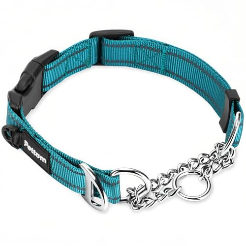 PETTOM Zugstopp-Hundehalsband mit Sicherheitsschloss | Nylon, verstellbar, reflektierend, atmungsaktiv, leicht anzulegen, robust, für kleine, mittlere & große Hunde