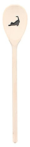 teemando®, Kochlöffel aus Holz mit Motiv Katze, extra stabil, Naturprodukt: handgefertigt, unbehandelt, Rührlöffel aus Buche, oval 30 cm, das besondere Geschenk