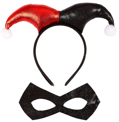 W WIDMANN MILANO Party Fashion - Harlekin Verkleidungsset | Haarreif und Augenmaske im Killer-Clown-Look für Halloween, Karneval und Mottoparty