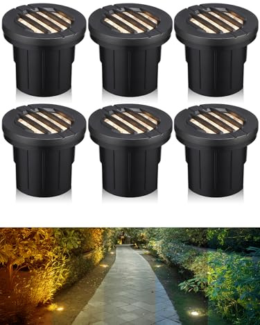 LEONLITE Dia. 4 Inch Well Lights Landscape LED In Ground, Grated Top, 5 Color Temperature Selectable, 12-24V AC/DC CRI90 Low Voltage Garden Landscaping, Black Aluminum Housing, Pack of 6