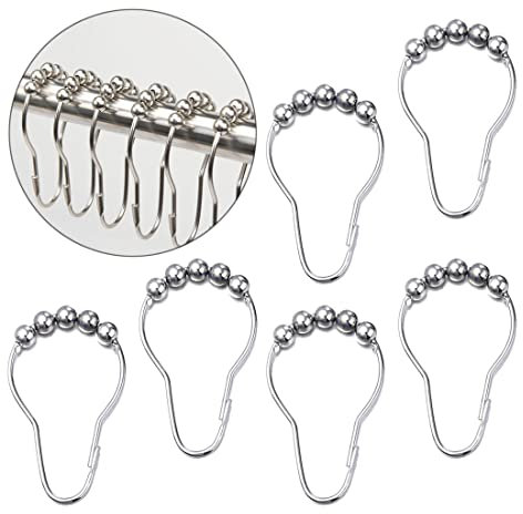 12 anillos de cortina de ducha de acero inoxidable con deslizadores de bola