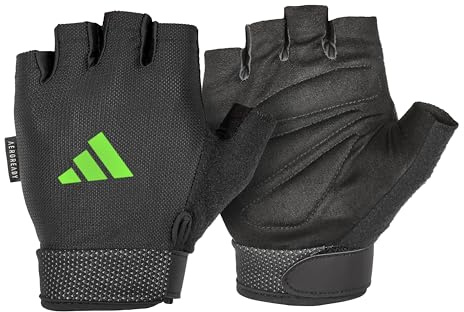 Adidas Essential verstellbare Handschuhe - Grün/M | Gepolsterte Wildleder-Handfläche, Klettverschluss-Riemen & Ringzug – ideal für Krafttraining im Gym