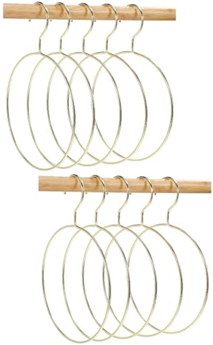 10 Pcs Golden Scarf Organizer for Closet, Clothes Belt/Scarf Hangers for Closet, Space Saving Steel Tie Scarves Rings Holder for Neckties, Shawls, Scarves, Veils, Pashminas Display, Sorting