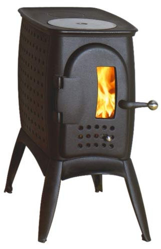 AUSTROFLAMM Kaminofen G1 | Edelstahl, Schwarz, Holz, Freistehend, 6 kW