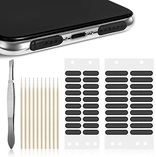 Heveer Kit de Polvo para Teléfono Pegatina Antipolvo Negra con Pinzas Bastoncillos de Limpieza para Proteger el Altavoz del Teléfono 51 Piezas