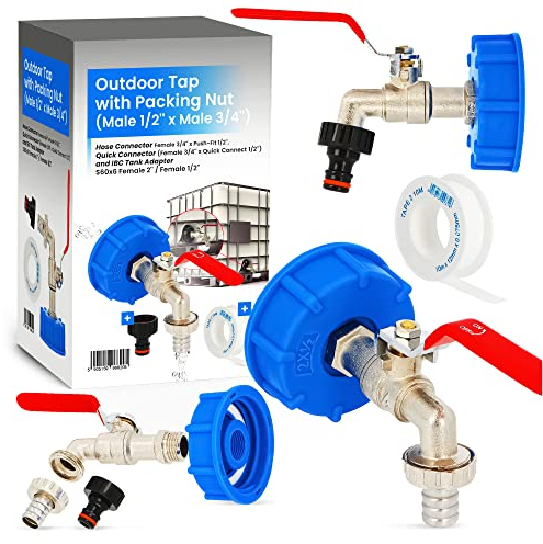 Rubinetto Cisterna dell'Acqua Piovana Raccordo Tubo Flessibile Connettore Rapido Adattatore Serbatoio Contenitore IBC 2 x 1/2 Rubinetti Giardino Serbatoi Valvola Scarico Sfera Barile Pioggia Ottone